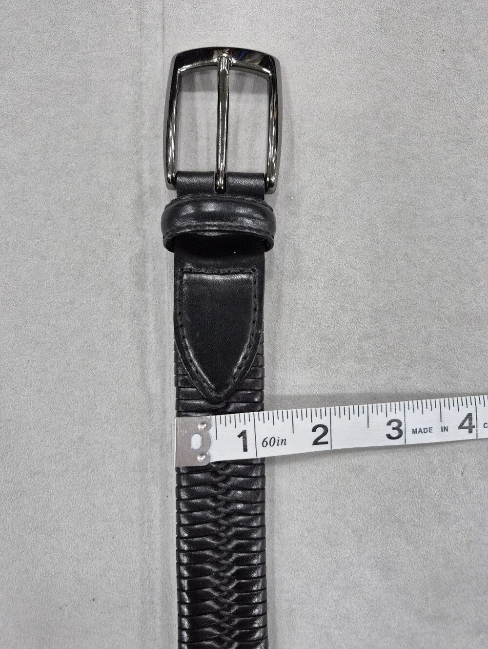Woven belt men's 34 black full grain cowhide smoked black buckle